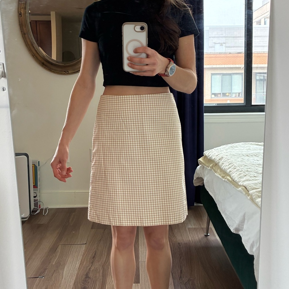 Ann Taylor Factory Beige Gingham Skirt